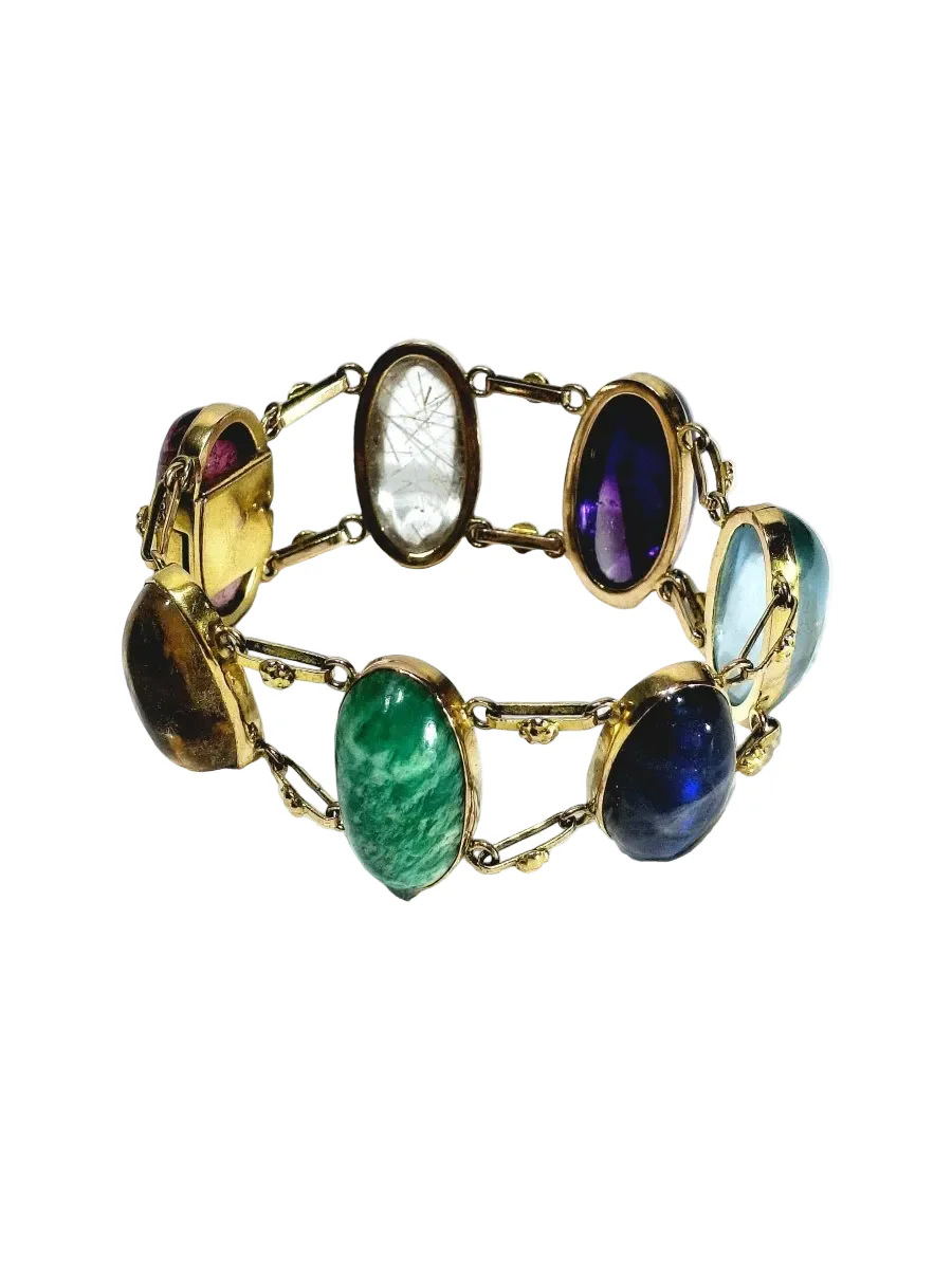 Bracelet en or champagne, citrine, tourmaline, quartz, pierre de lune, amazonite, labradorite et améthyste