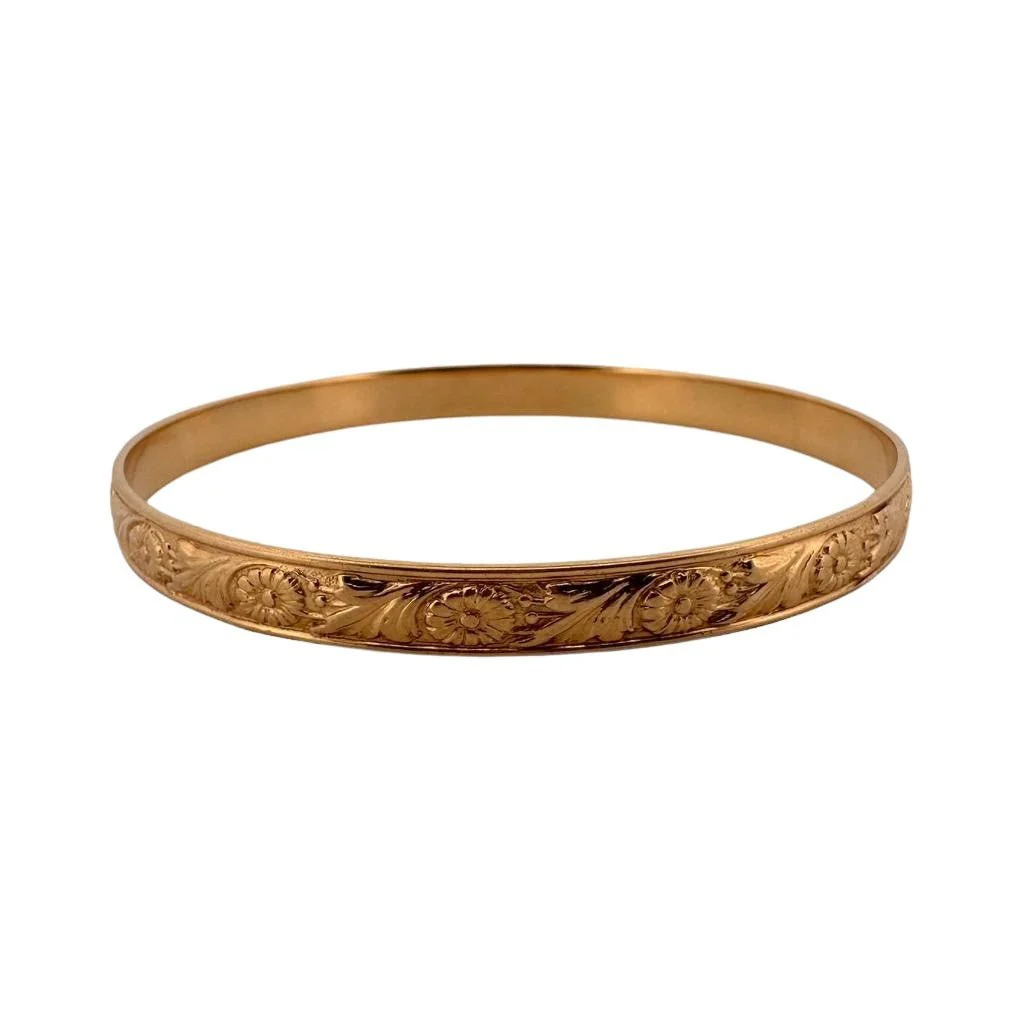 Bracelet en or jaune à décor gravé de fleurs - Image 3
