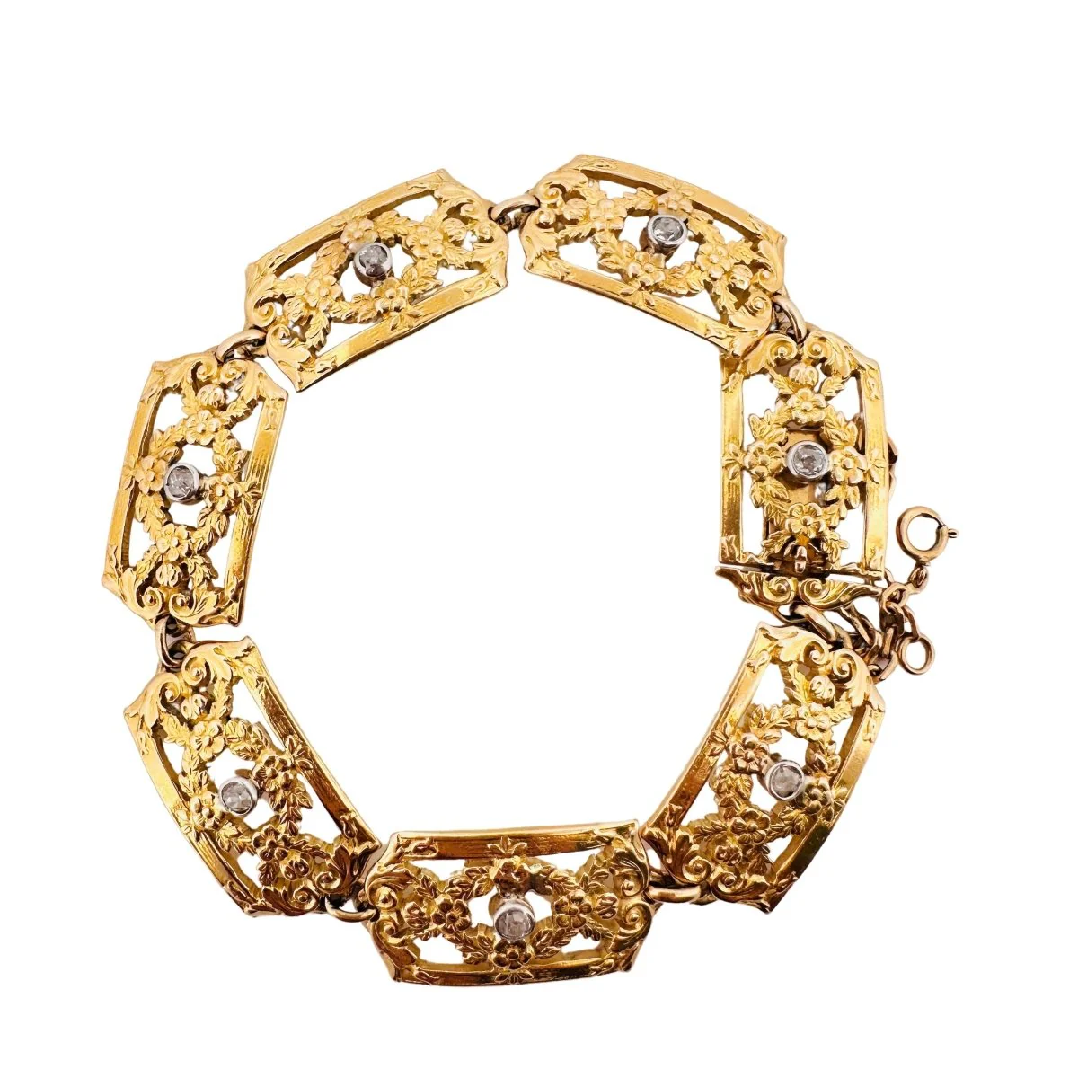 Bracelet en or jaune à maillons rectangulaires et diamants