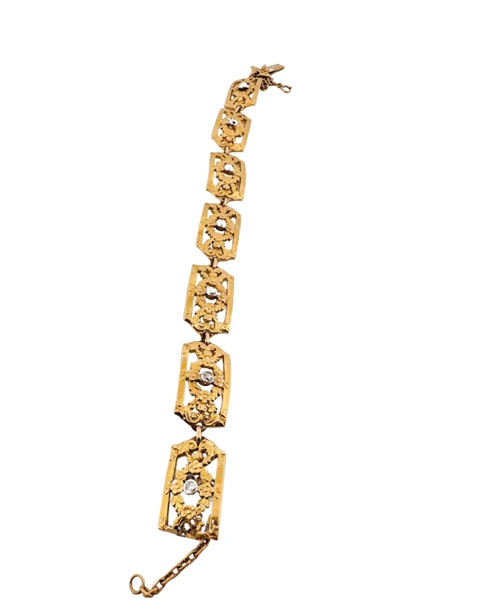 Bracelet en or jaune à maillons rectangulaires et diamants - Image 3
