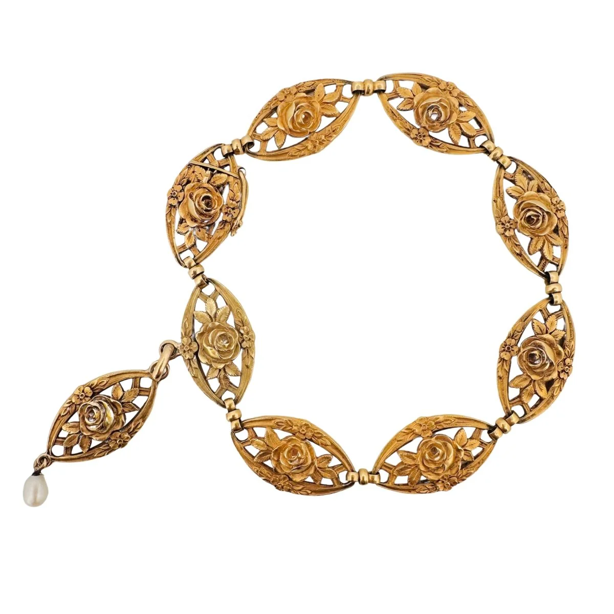 Bracelet en or jaune avec maillons à décor floral