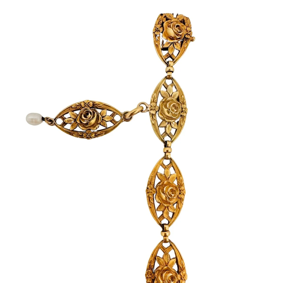 Bracelet en or jaune avec maillons à décor floral - Image 2