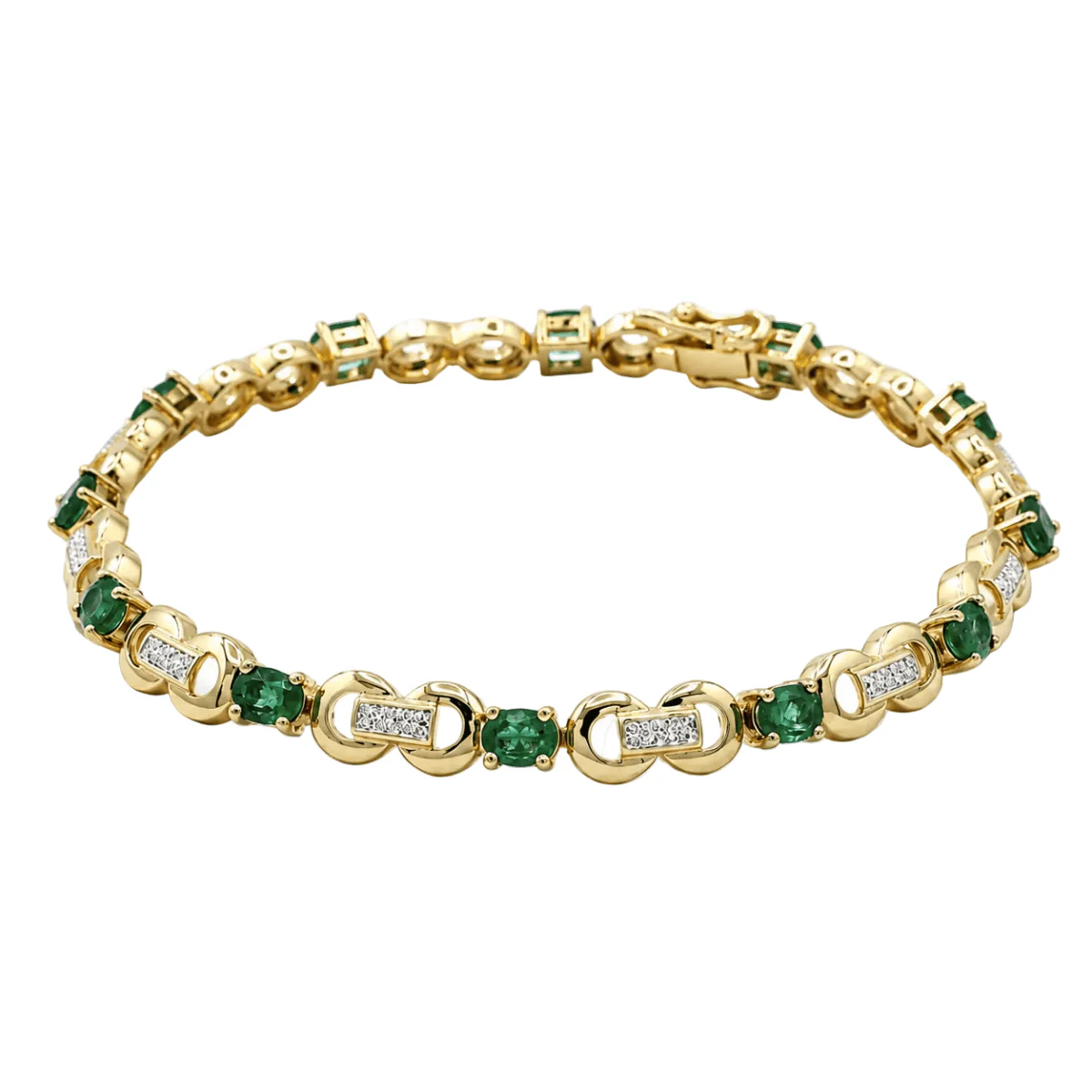 Bracelet en or jaune, émeraudes et diamants