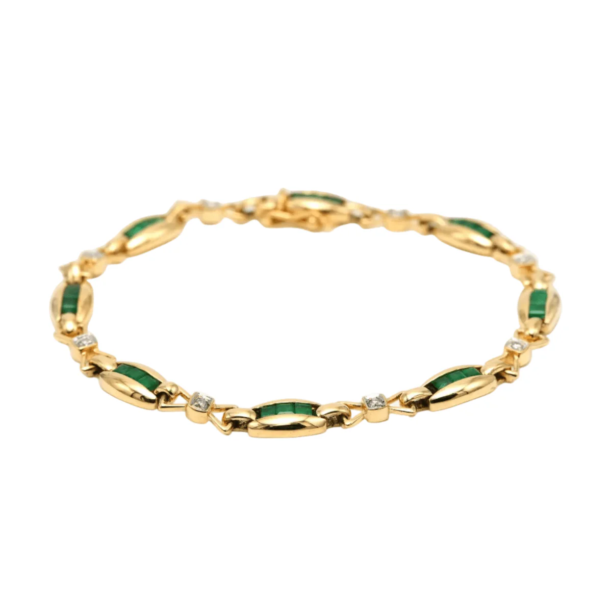 Bracelet en or jaune, émeraudes et diamants