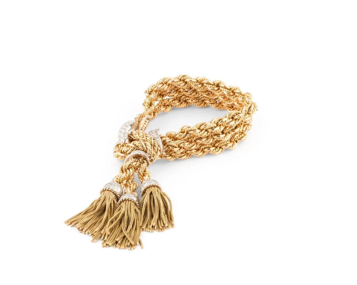 Bracelet passementerie en or jaune et diamants
