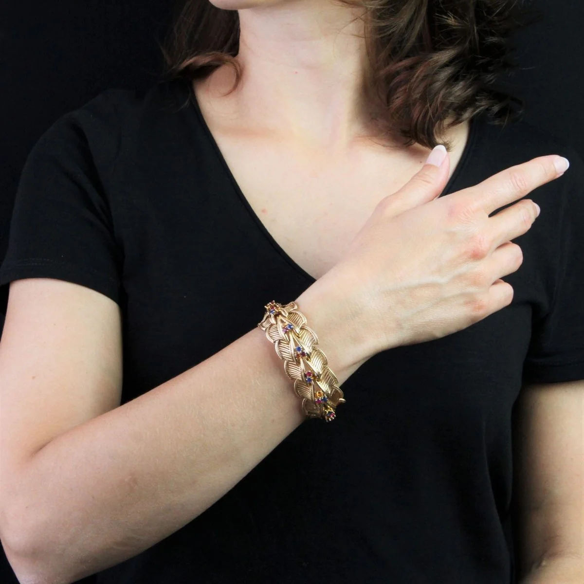 Bracelet Souple en or rose, saphirs, rubis et citrines - Image 3