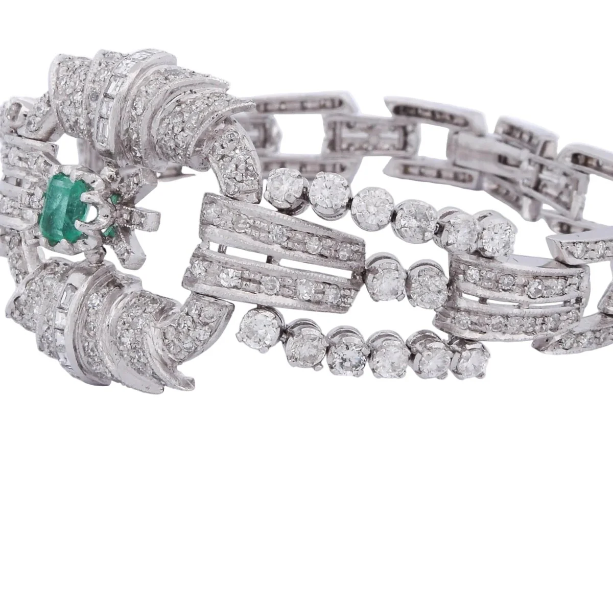 Bracelet en platine, émeraude et diamants - Image 3