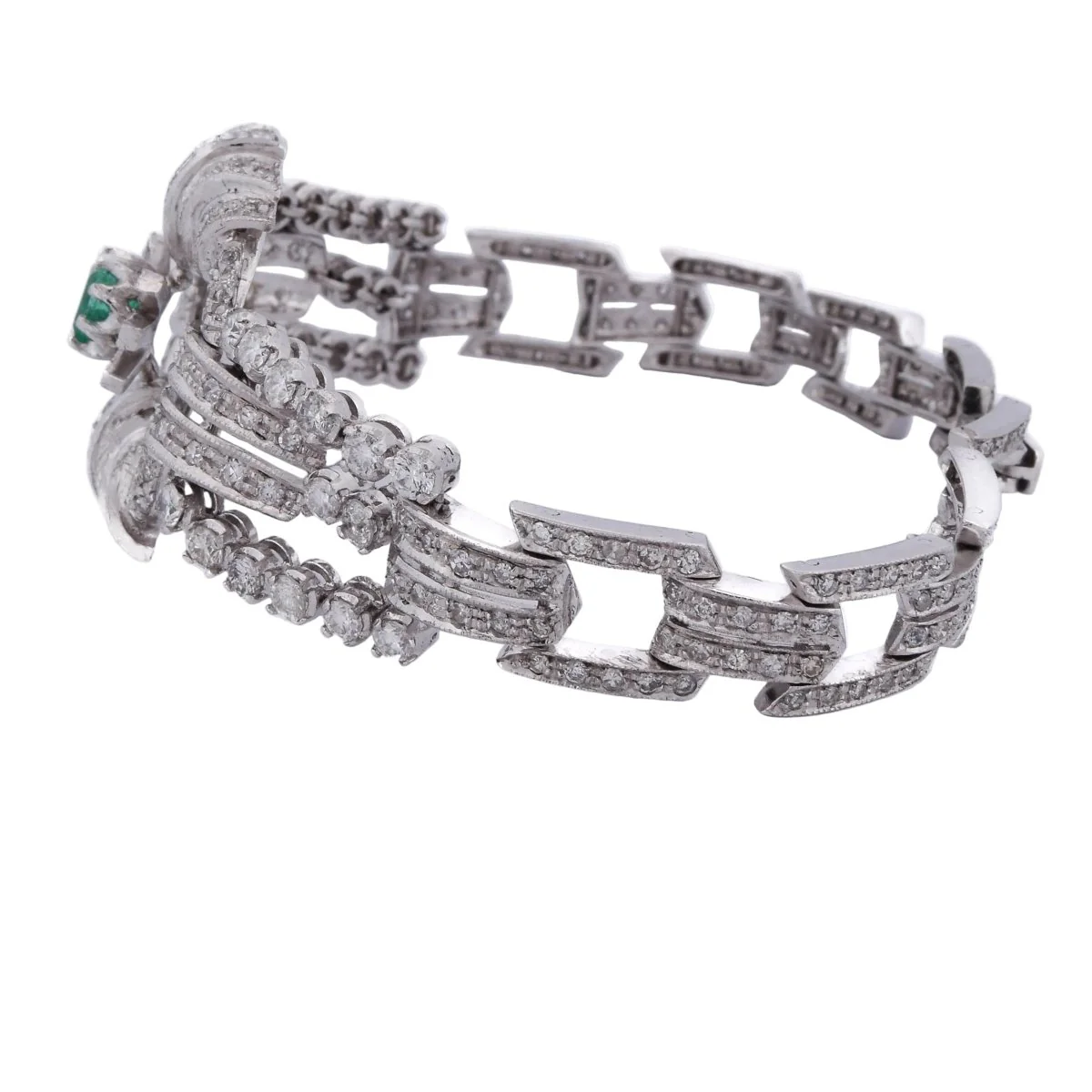 Bracelet en platine, émeraude et diamants - Image 4