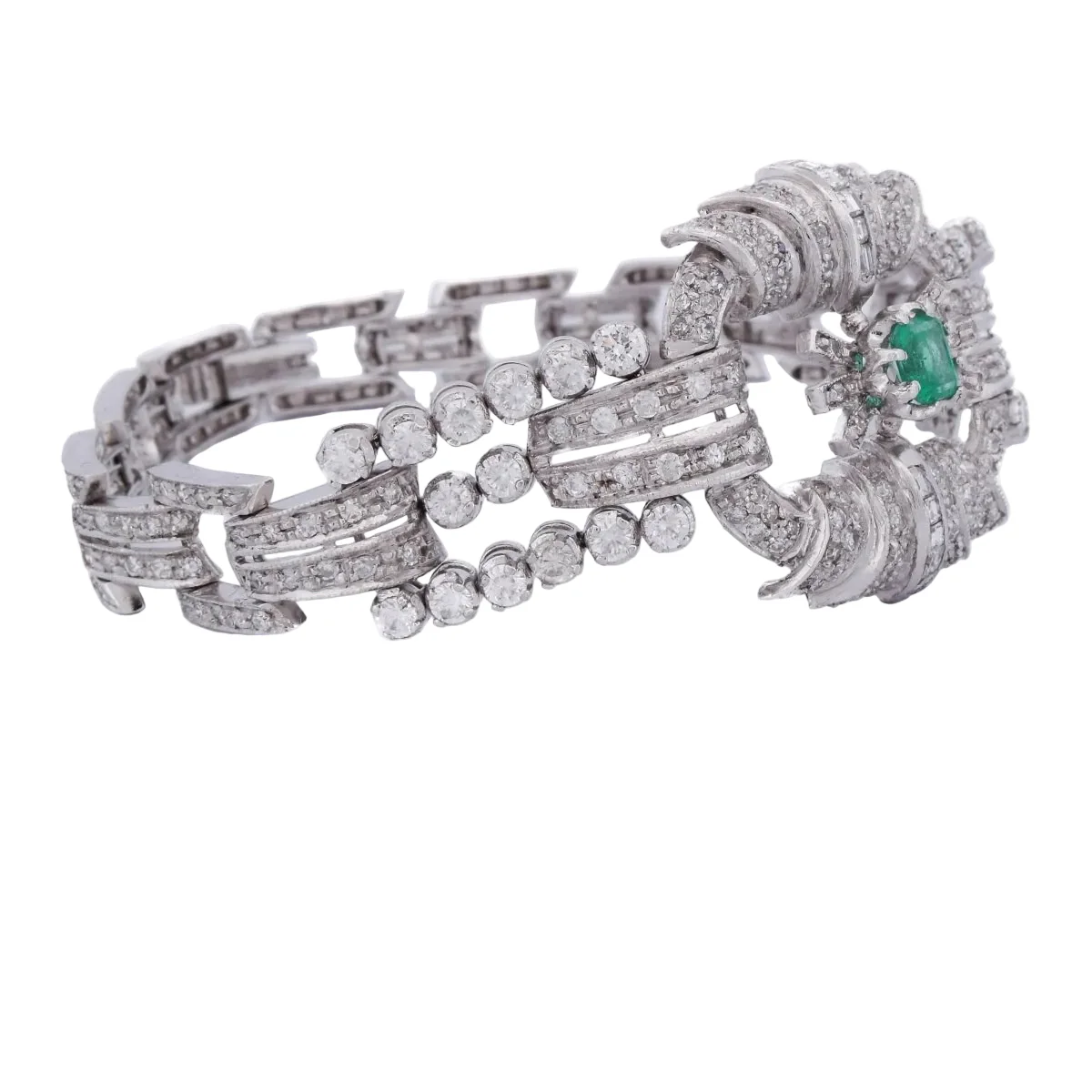Bracelet en platine, émeraude et diamants - Image 7