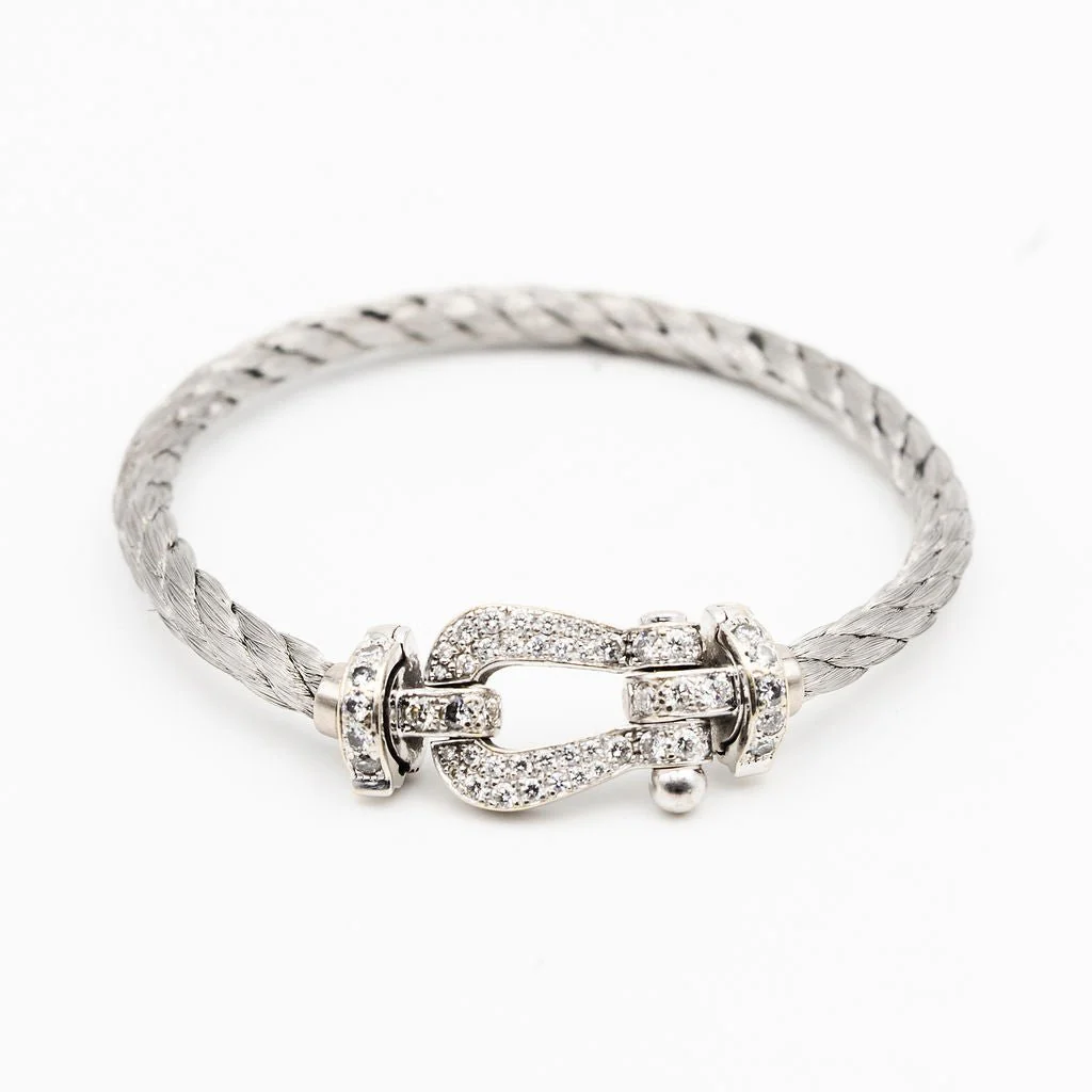 Bracelet FRED "Force 10" GM en or blanc, acier et diamants