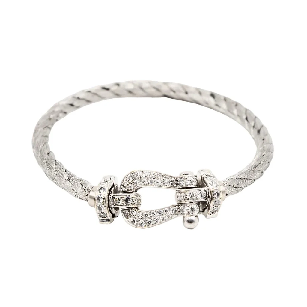 Bracelet FRED "Force 10" GM en or blanc, acier et diamants - Image 12