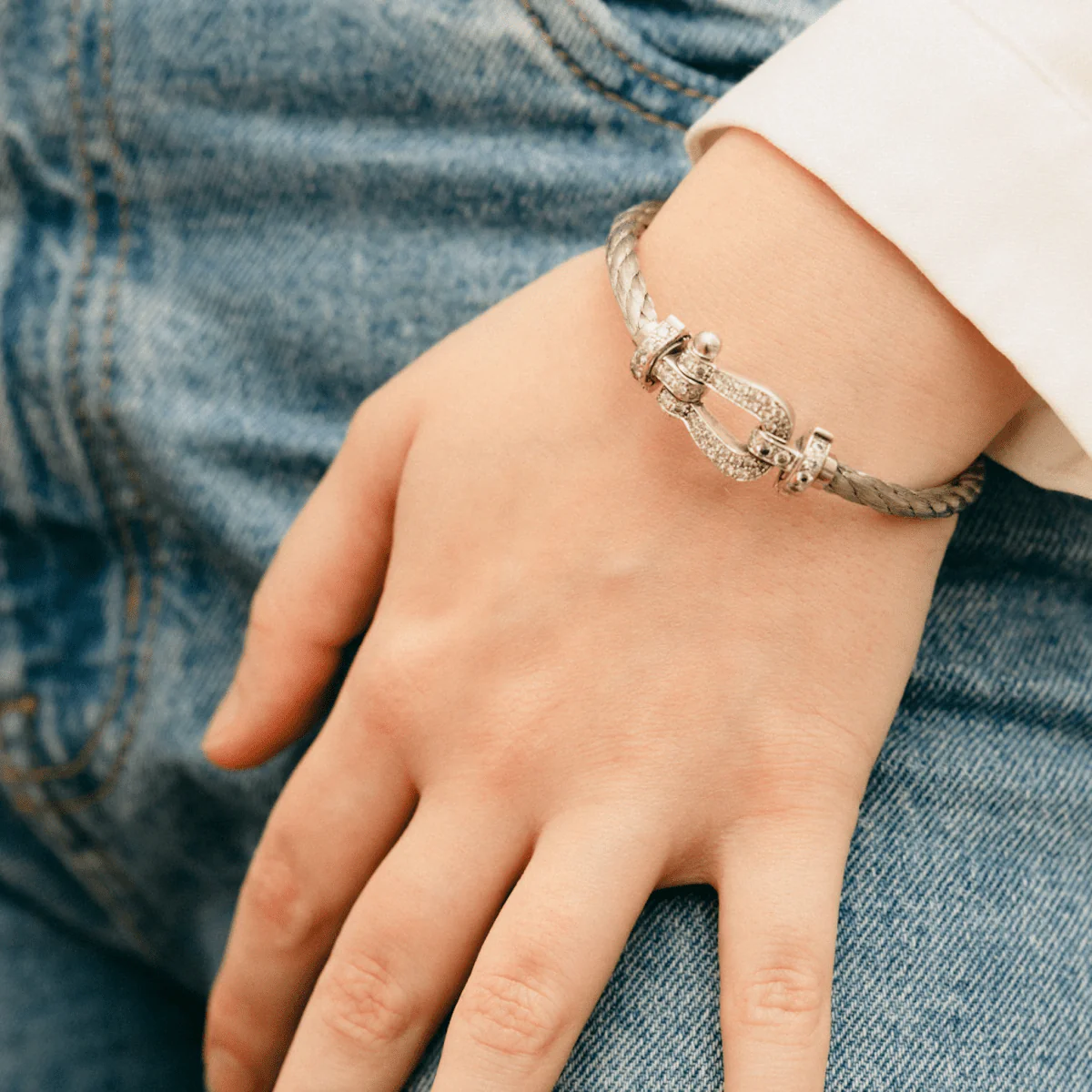 Bracelet FRED "Force 10" GM en or blanc, acier et diamants - Image 13