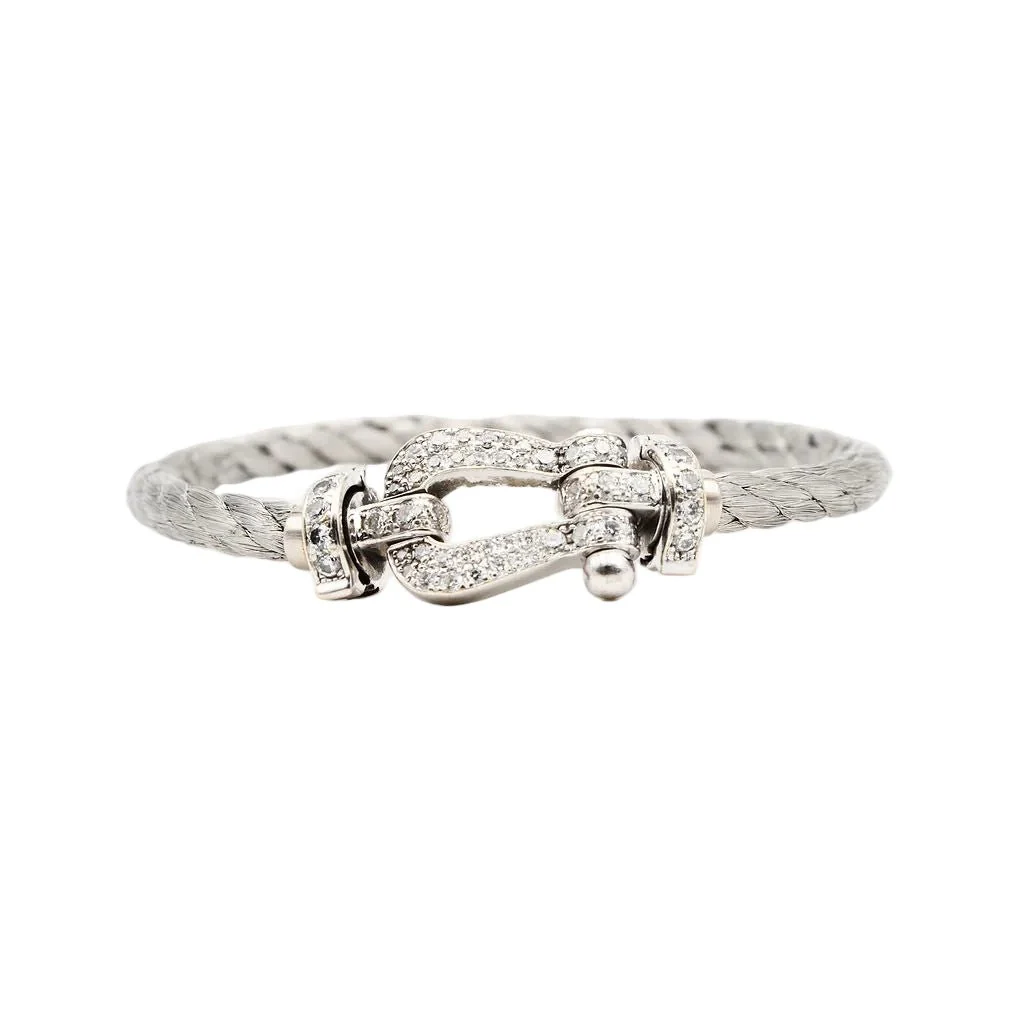 Bracelet FRED "Force 10" GM en or blanc, acier et diamants - Image 14
