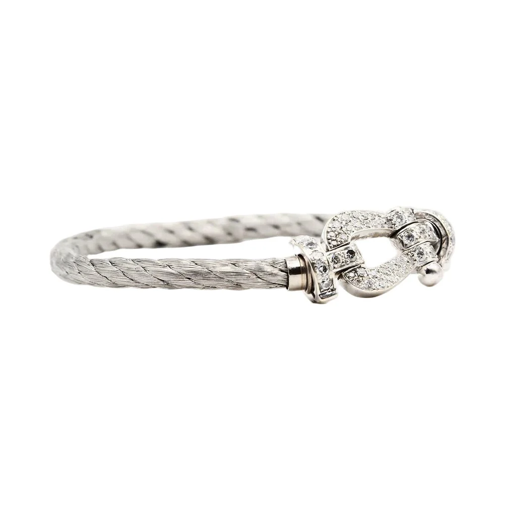 Bracelet FRED "Force 10" GM en or blanc, acier et diamants - Image 15
