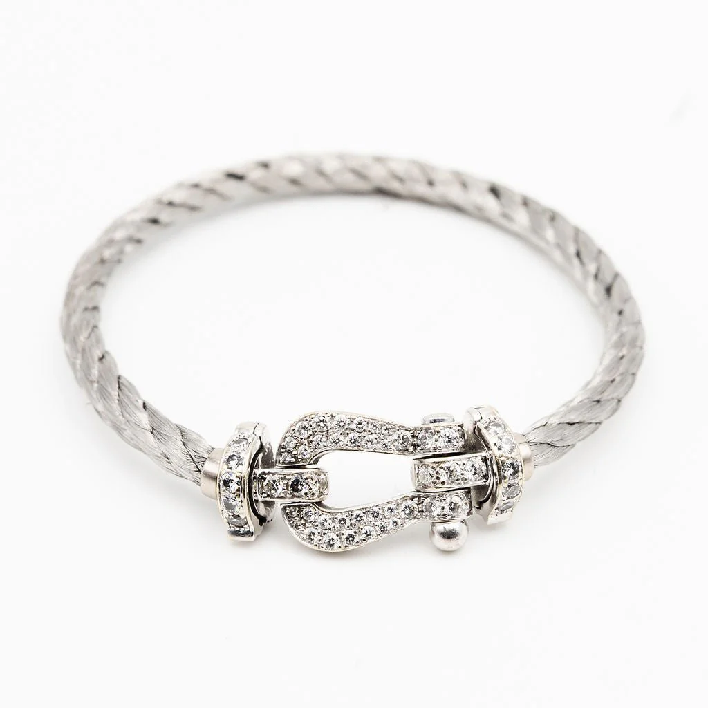 Bracelet FRED "Force 10" GM en or blanc, acier et diamants - Image 2