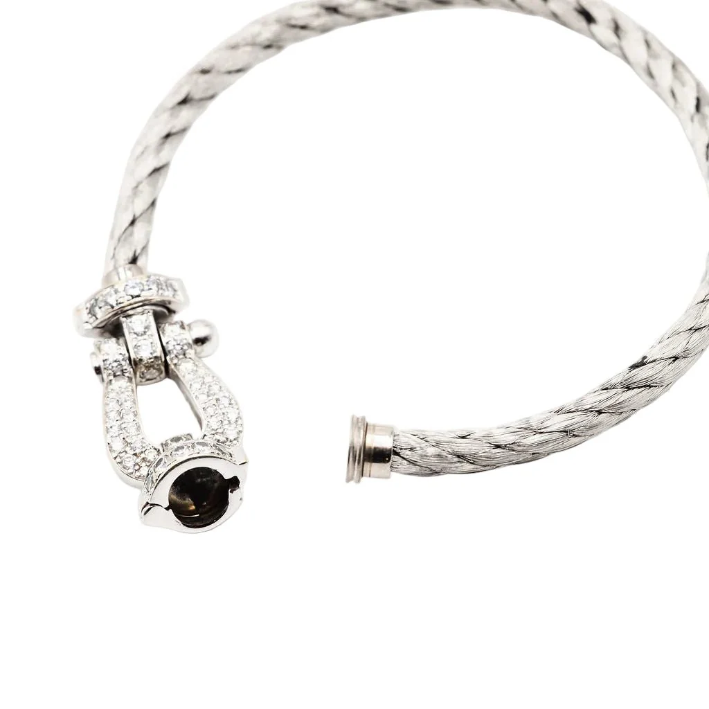 Bracelet FRED "Force 10" GM en or blanc, acier et diamants - Image 20