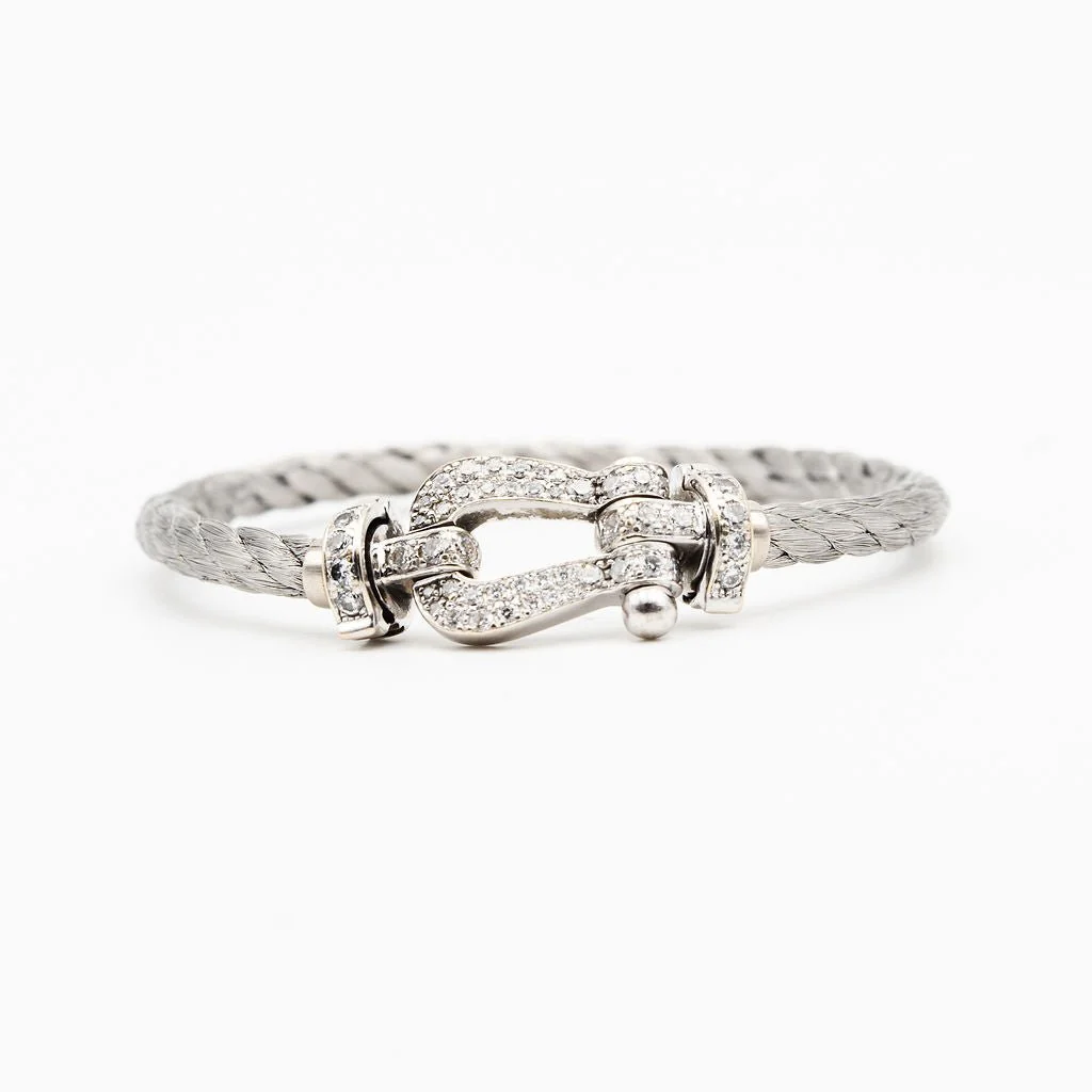Bracelet FRED "Force 10" GM en or blanc, acier et diamants - Image 3