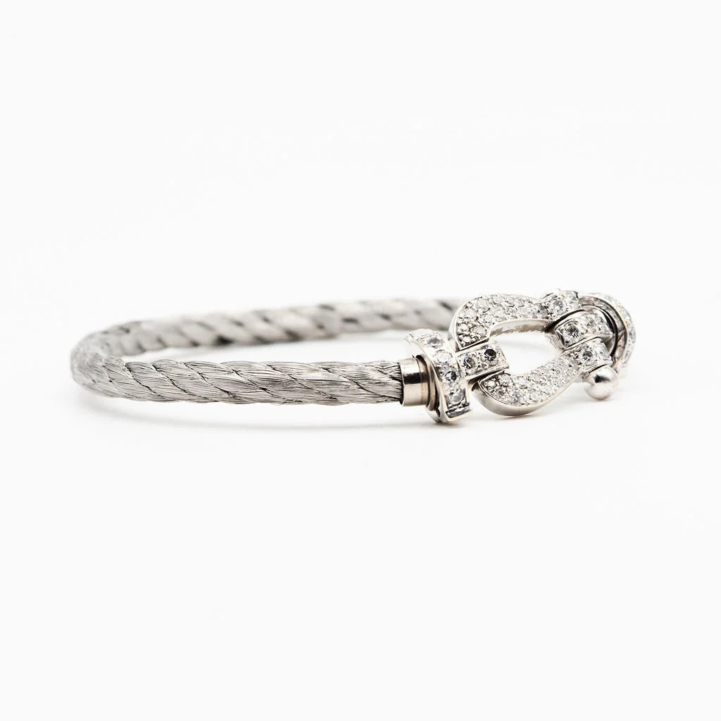 Bracelet FRED "Force 10" GM en or blanc, acier et diamants - Image 4