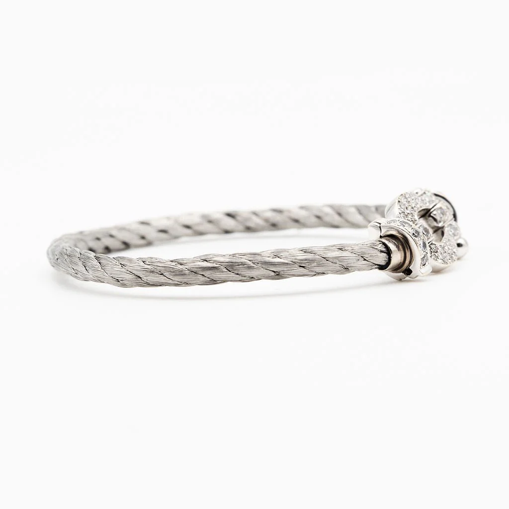 Bracelet FRED "Force 10" GM en or blanc, acier et diamants - Image 5