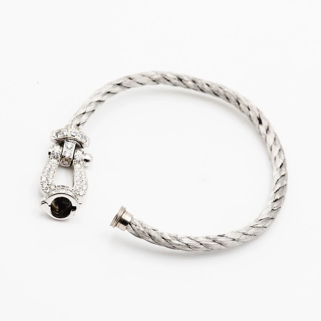 Bracelet FRED "Force 10" GM en or blanc, acier et diamants - Image 7