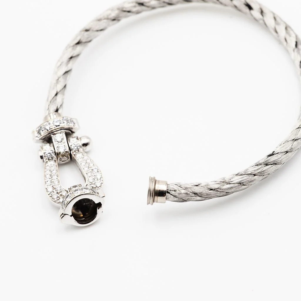 Bracelet FRED "Force 10" GM en or blanc, acier et diamants - Image 8