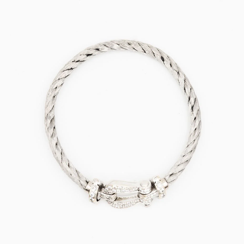 Bracelet FRED "Force 10" GM en or blanc, acier et diamants - Image 9