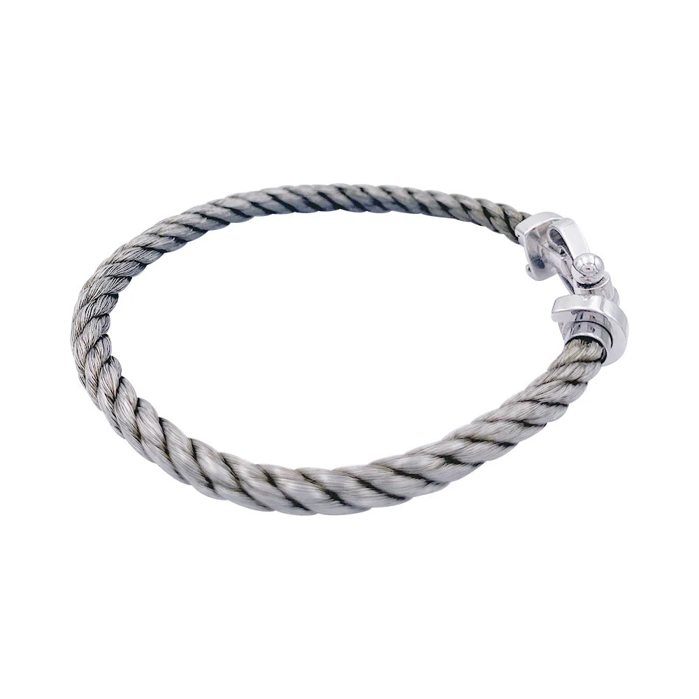 Bracelet Fred, "Force 10", en or blanc et acier. - Image 3