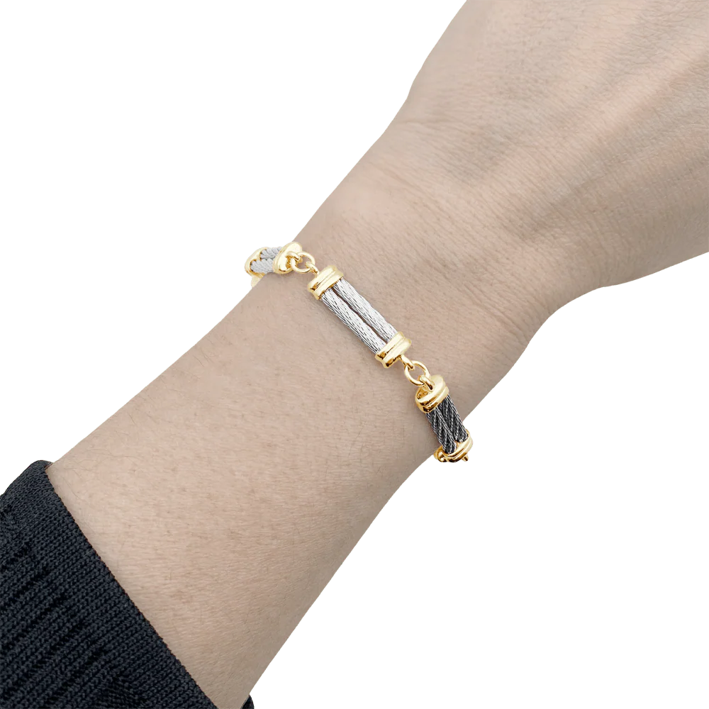 Bracelet Maille FRED "Force 10" en or jaune et acier - Image 2