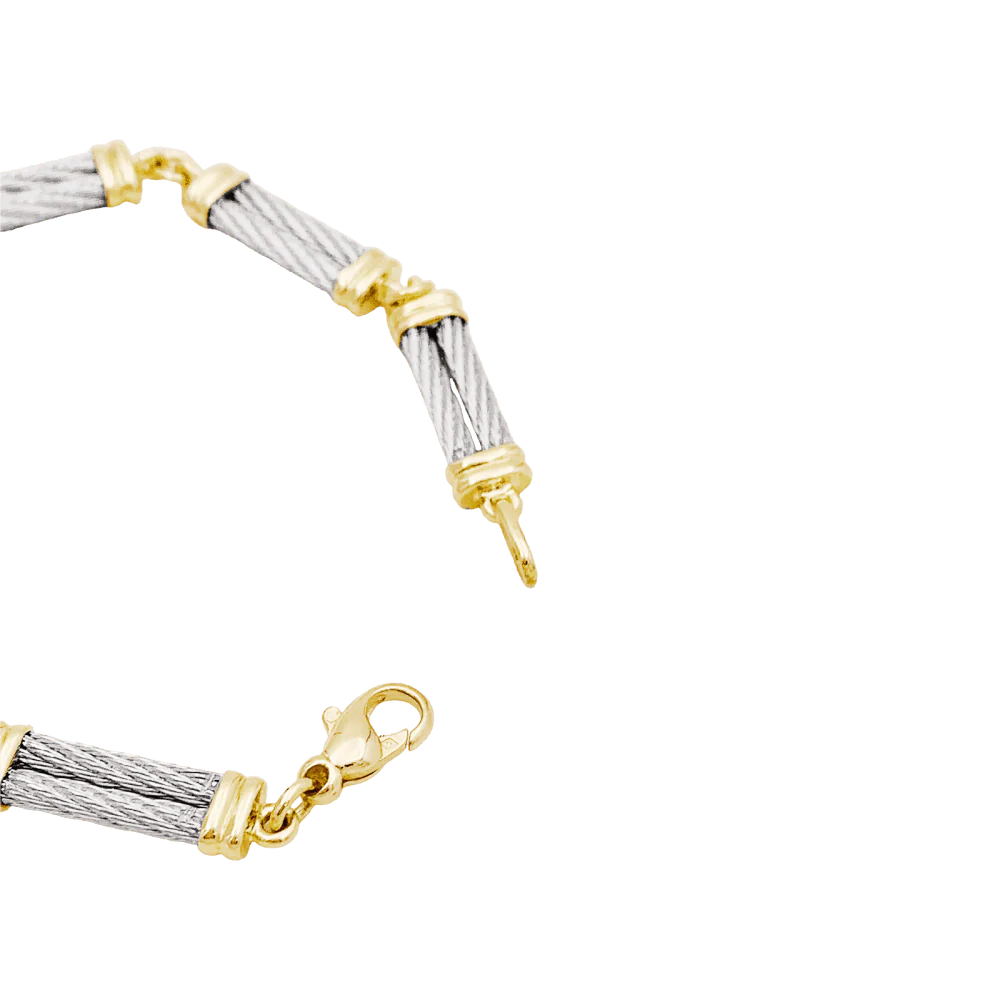Bracelet Maille FRED "Force 10" en or jaune et acier - Image 4