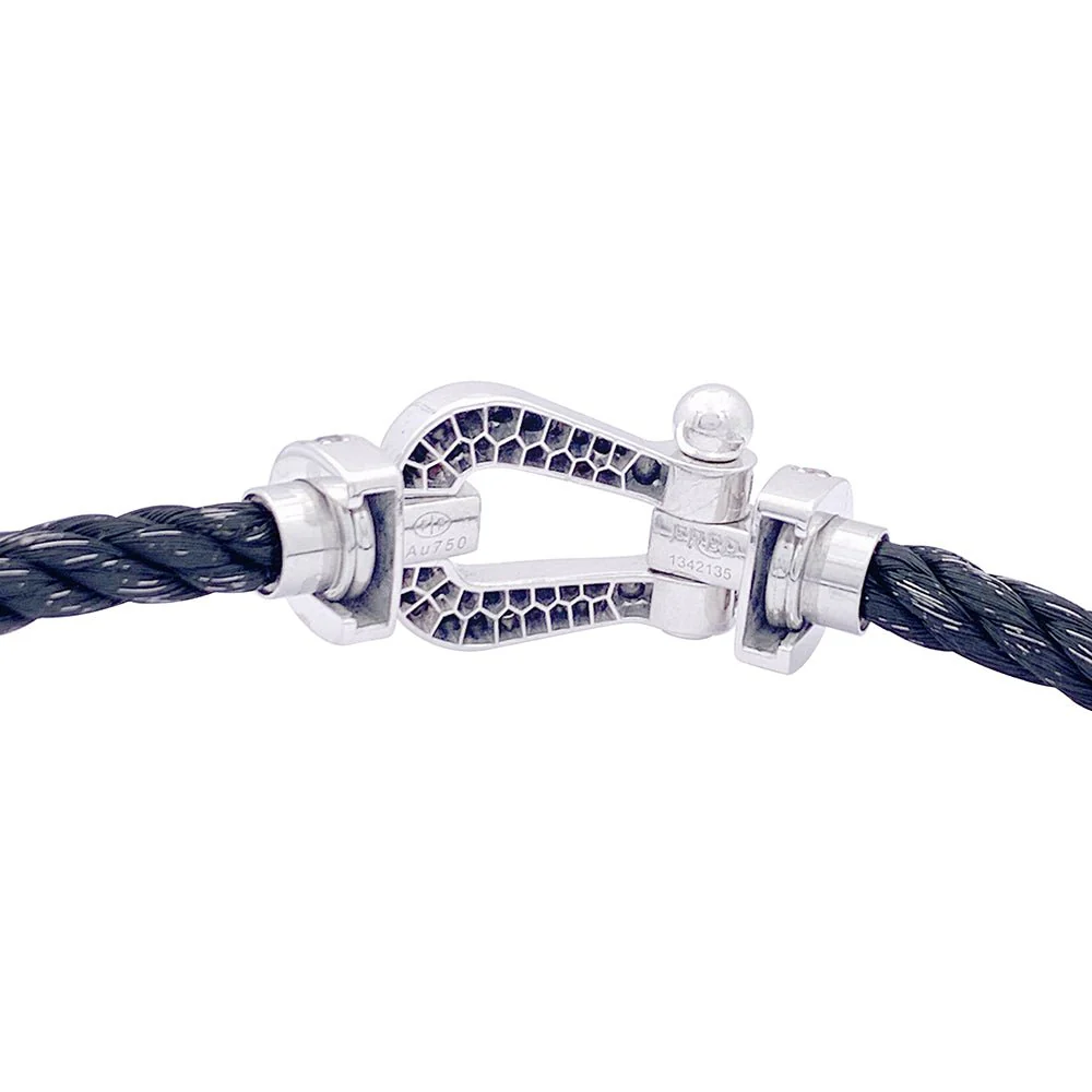 Bracelet FRED "Force 10" en or blanc, acier et diamants noirs - Image 4