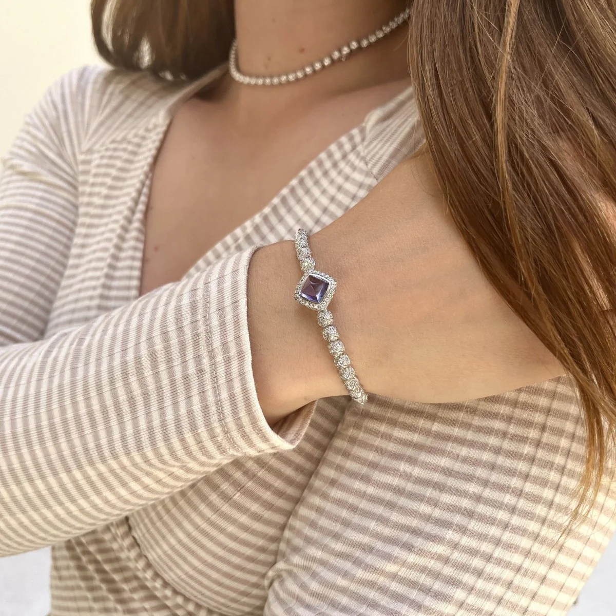 Bracelet FRED  "Pain de sucre" en or gris, tanzanite et diamants. - Image 2