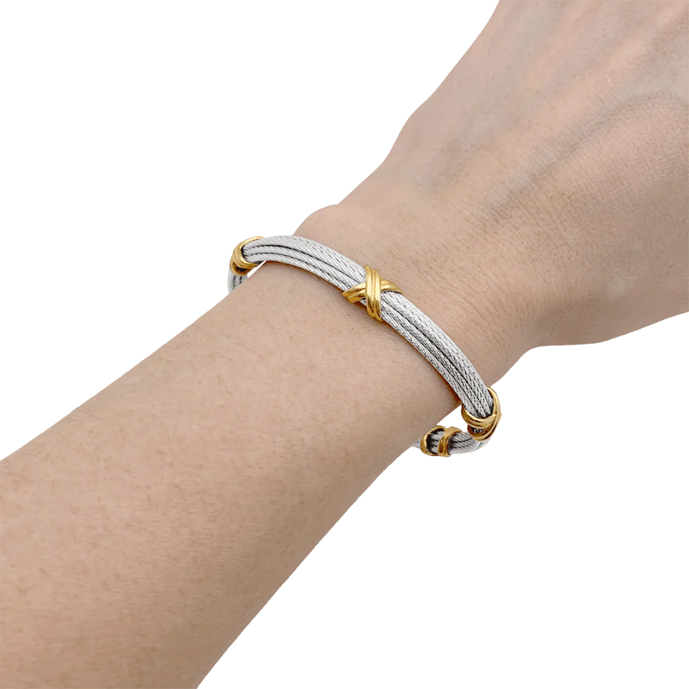 Bracelet Jonc FRED "Force 10" en or jaune et acier - Image 2