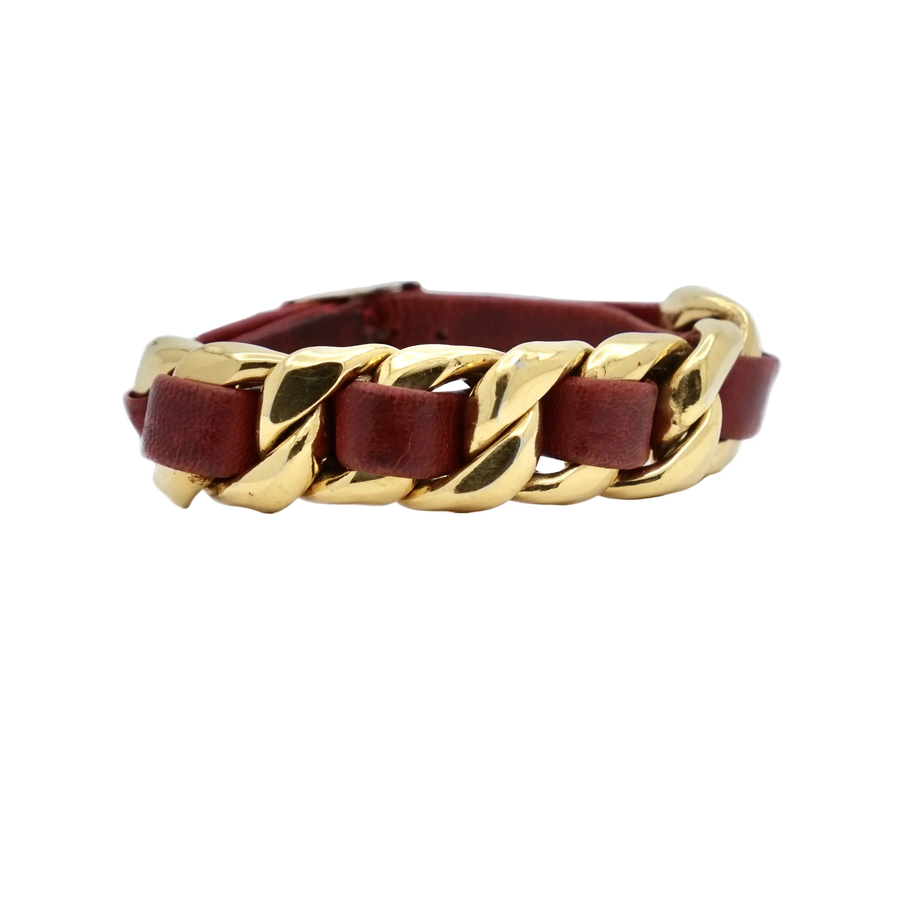 Bracelet CHANEL en cuir et métal doré