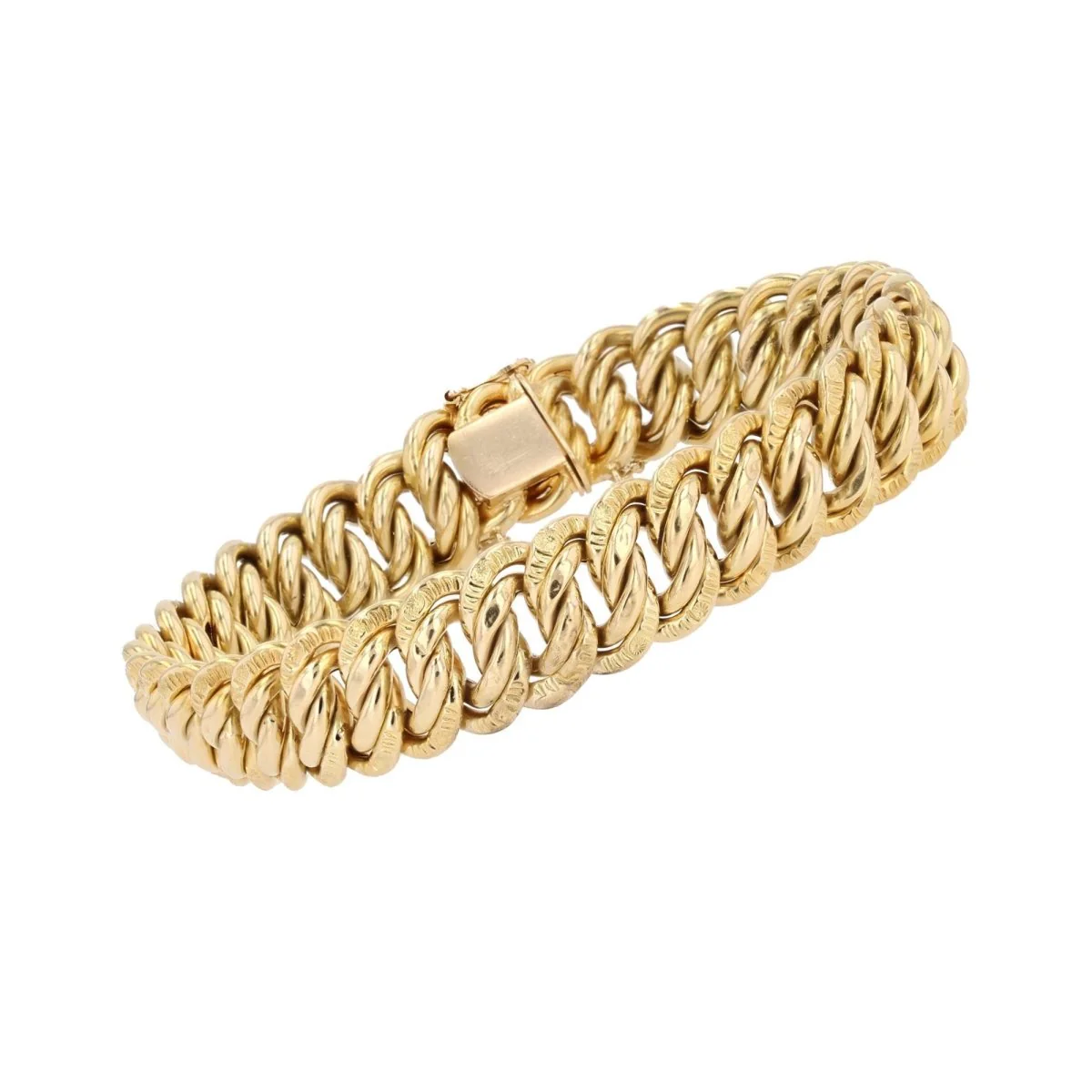 Bracelet gourmette maille ciselée en or jaune
