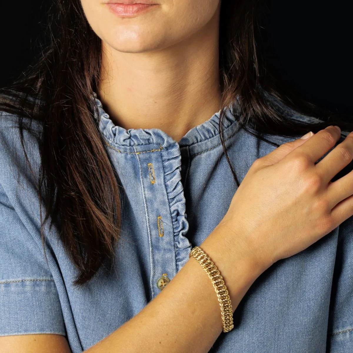 Bracelet gourmette maille ciselée en or jaune - Image 2