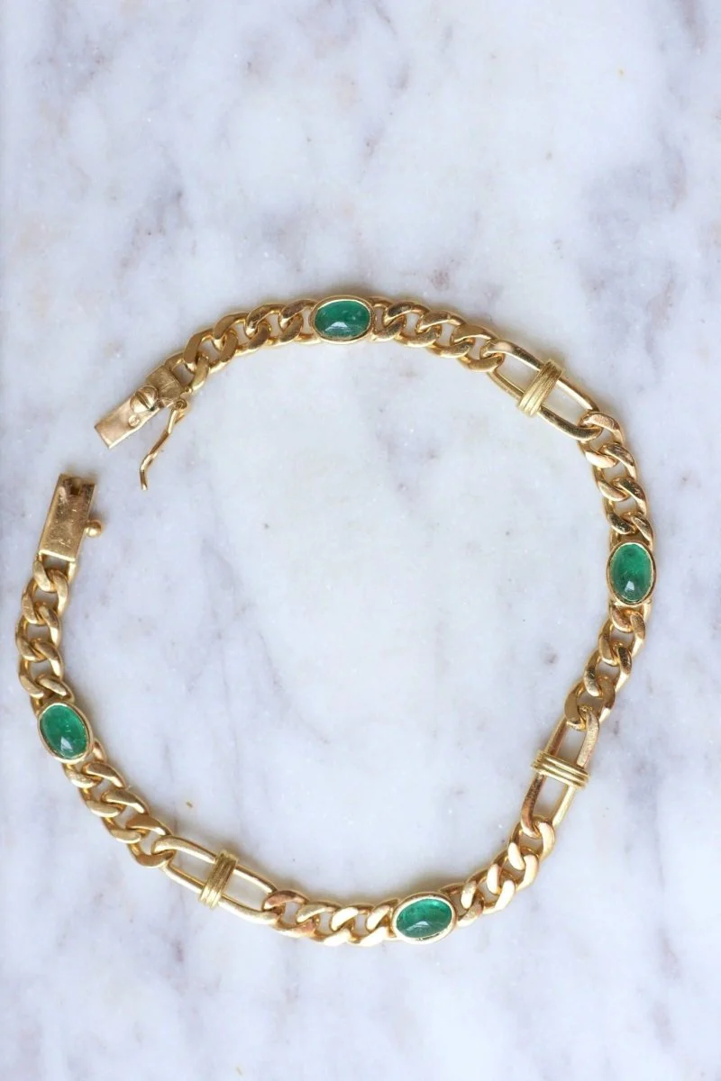 Bracelet gourmette or jaune et émeraudes - Image 3