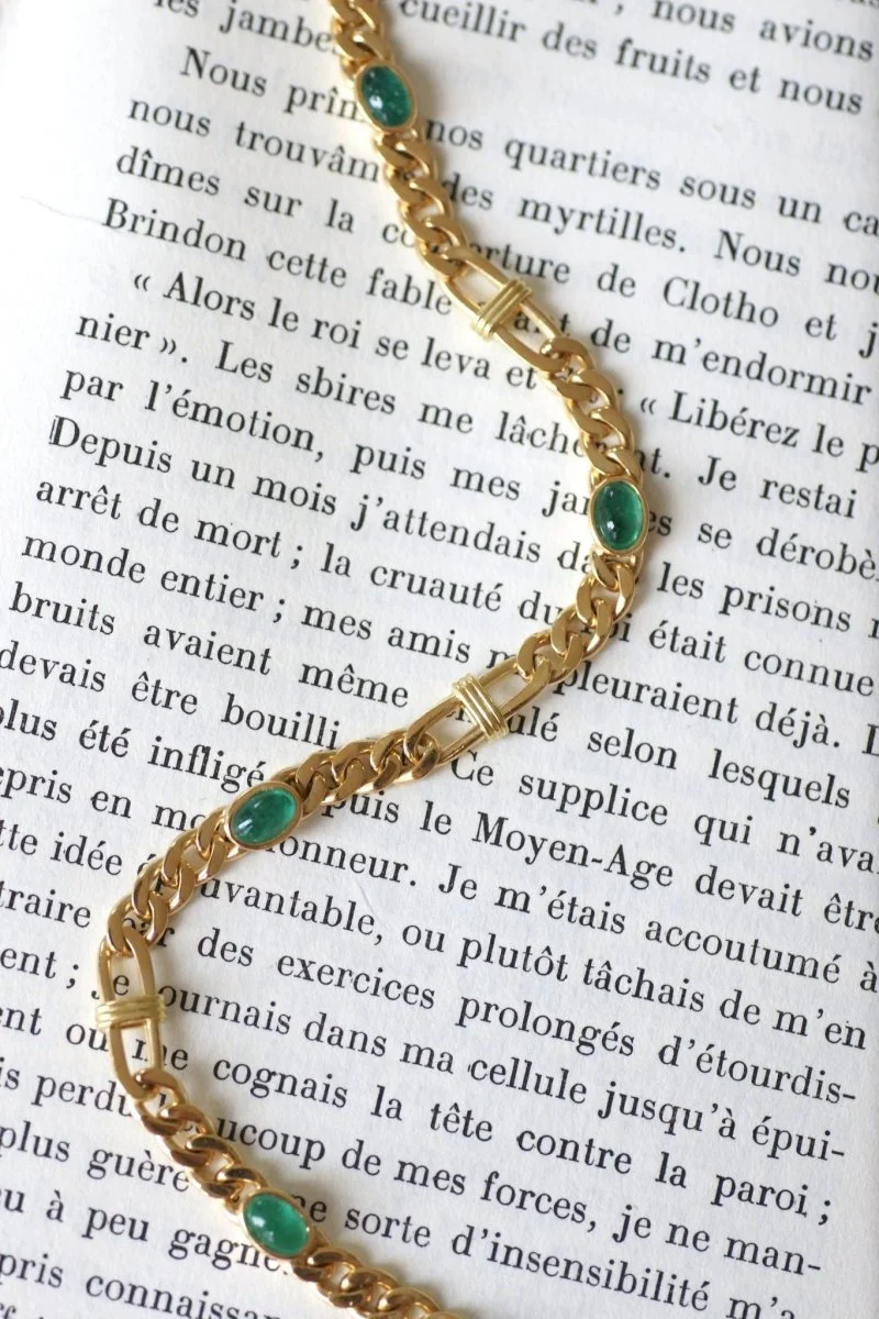 Bracelet gourmette or jaune et émeraudes - Image 7