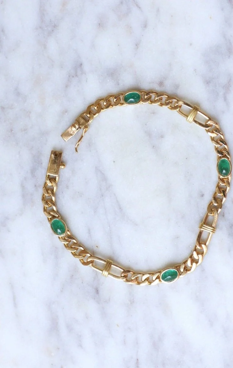 Bracelet gourmette or jaune et émeraudes - Image 8