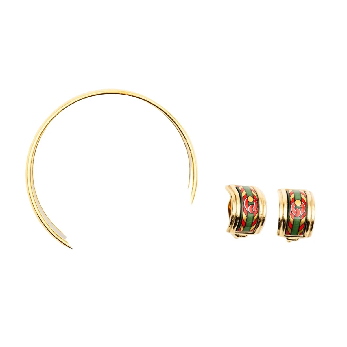 Bracelet Manchette et Boucles d'oreilles Clips HERMÈS en métal doré et émail - Image 3