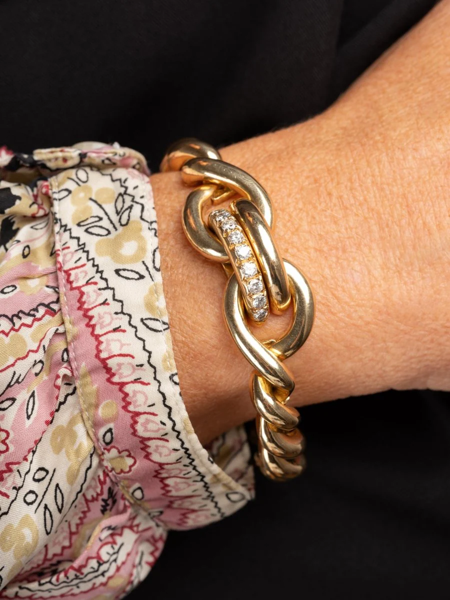 Bracelet HERMÈS en or jaune torsadé et diamants - Image 2