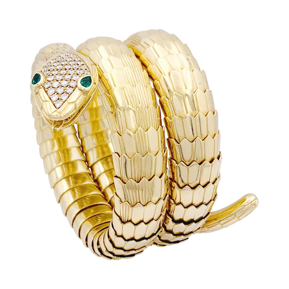 Bracelet ILLARIO, "Serpent",  en Or jaune, Diamant et Emeraude