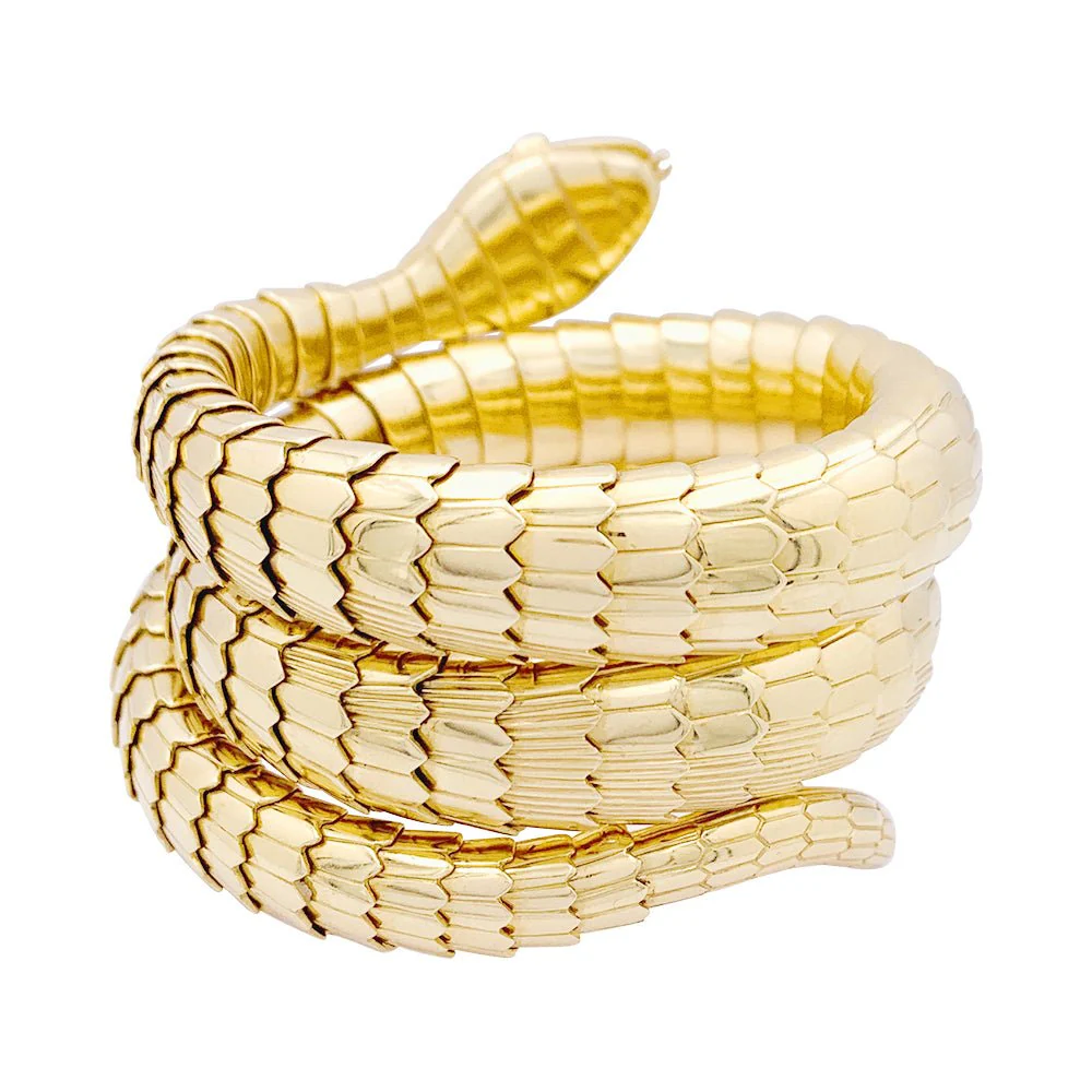 Bracelet ILLARIO, "Serpent",  en Or jaune, Diamant et Emeraude - Image 3