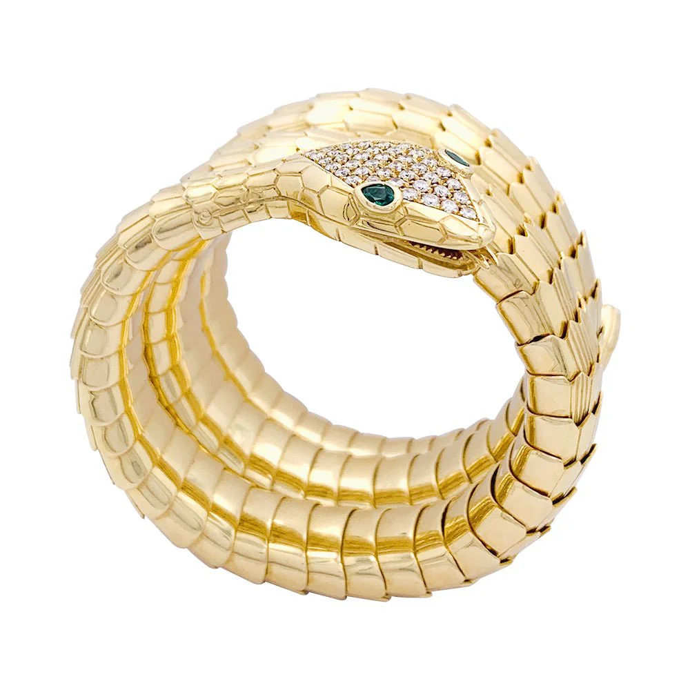 Bracelet ILLARIO, "Serpent",  en Or jaune, Diamant et Emeraude - Image 4