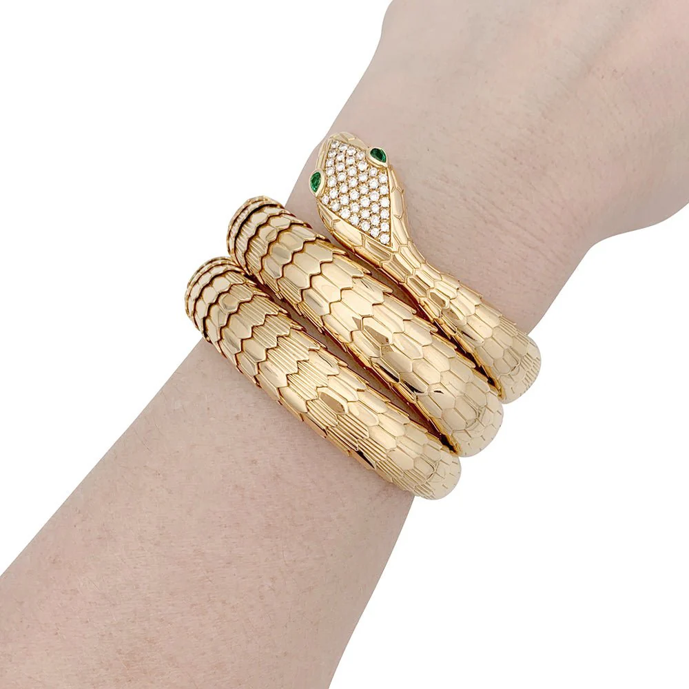 Bracelet ILLARIO, "Serpent",  en Or jaune, Diamant et Emeraude - Image 5