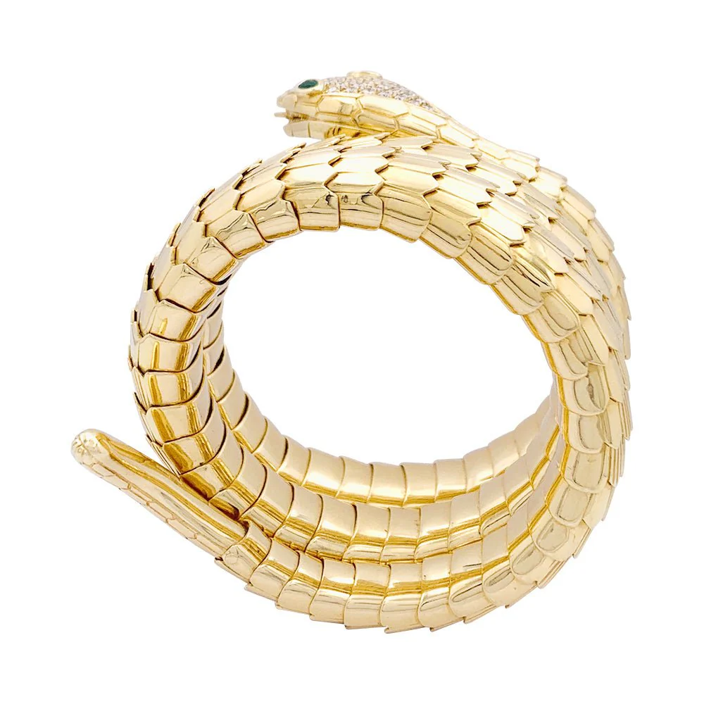 Bracelet ILLARIO, "Serpent",  en Or jaune, Diamant et Emeraude - Image 6