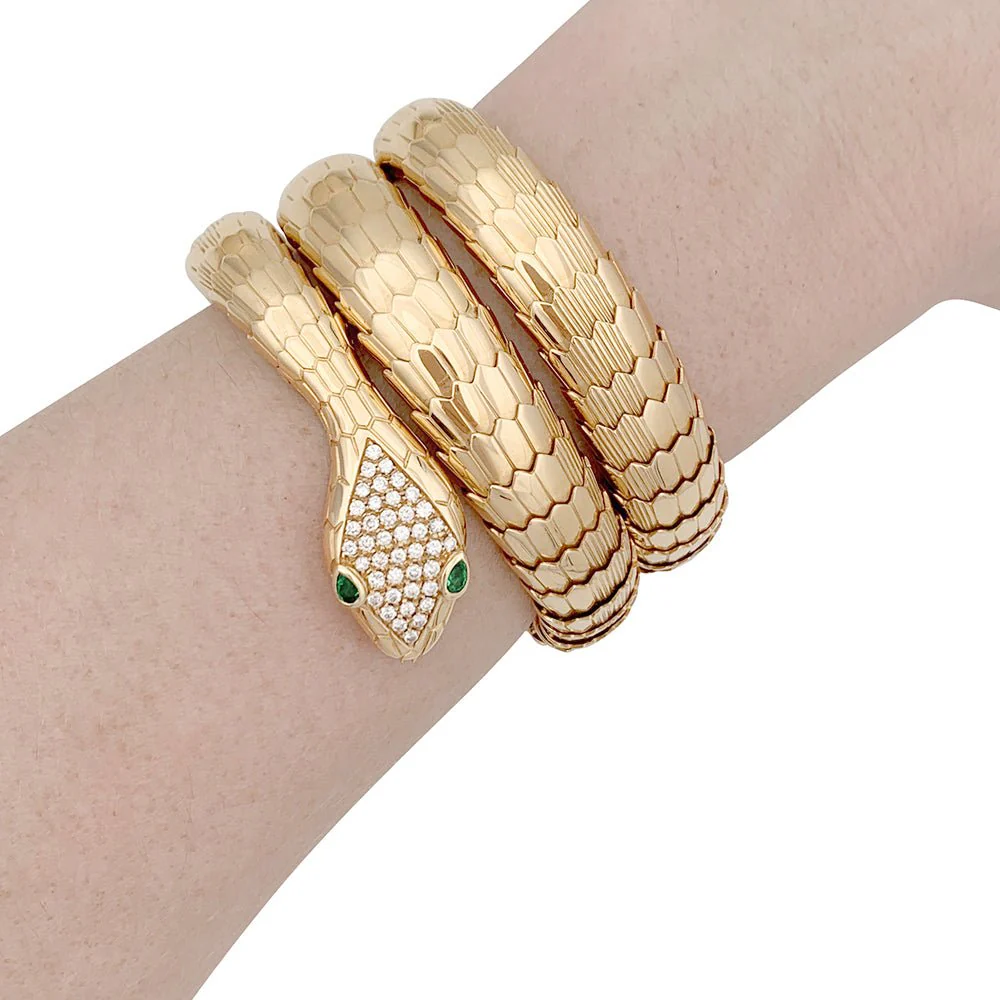Bracelet ILLARIO, "Serpent",  en Or jaune, Diamant et Emeraude - Image 7
