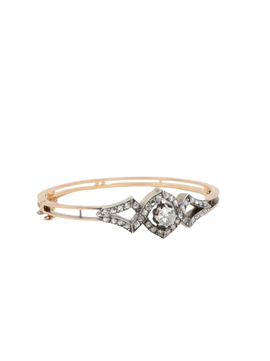 Bracelet jonc or rose diamants taille ancienne - Image 4