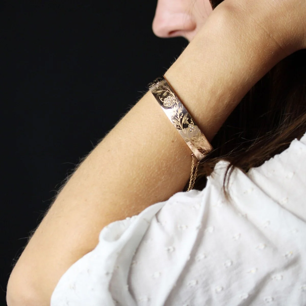 Bracelet Jonc en or rose et perles fines - Image 2
