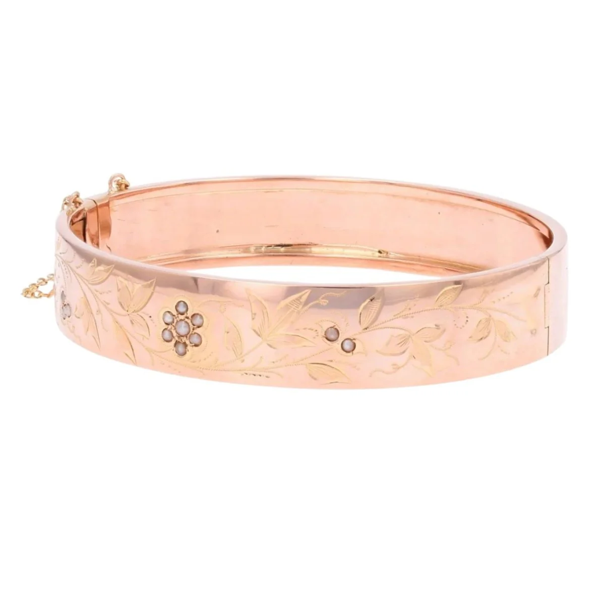 Bracelet Jonc en or rose et perles fines - Image 3
