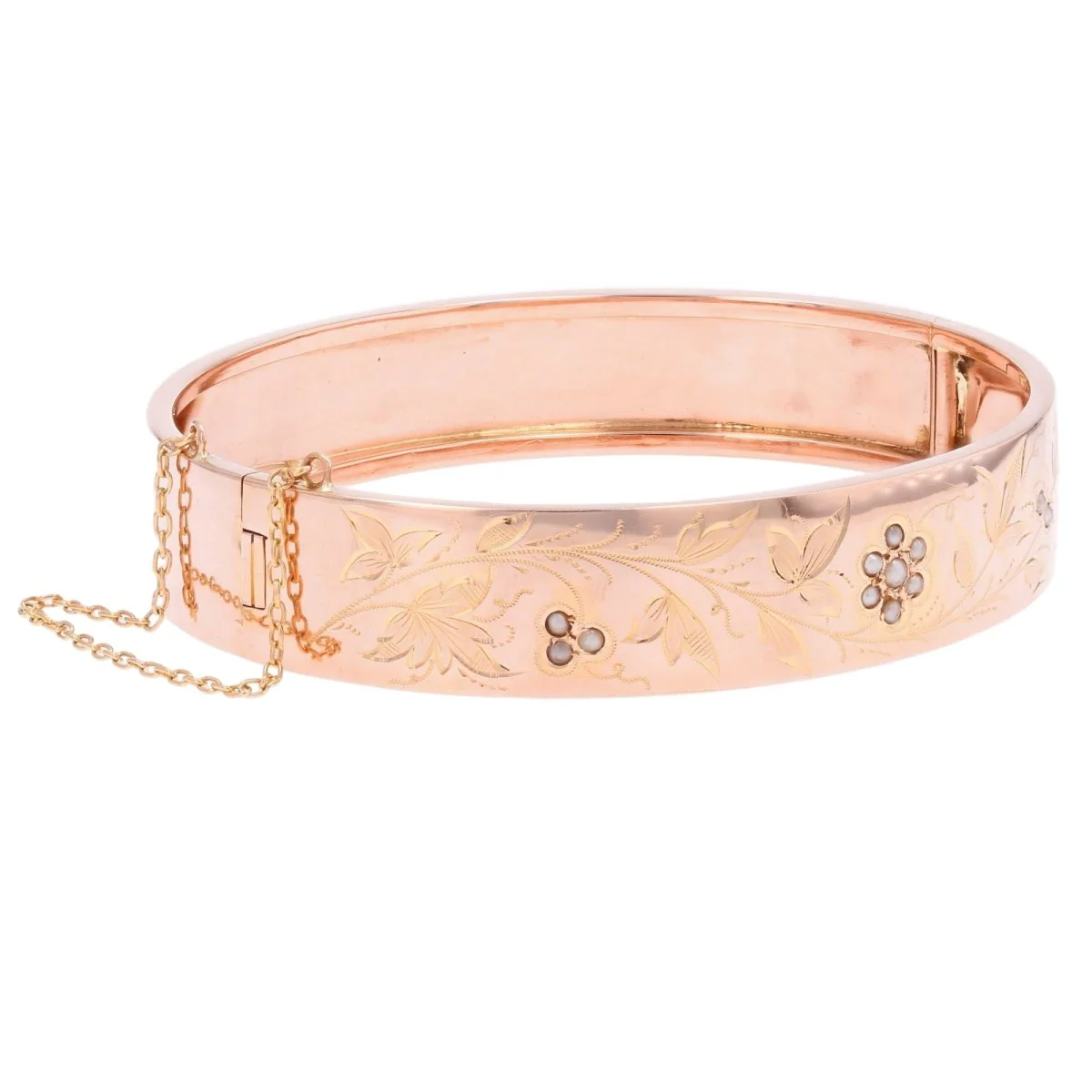 Bracelet Jonc en or rose et perles fines - Image 4
